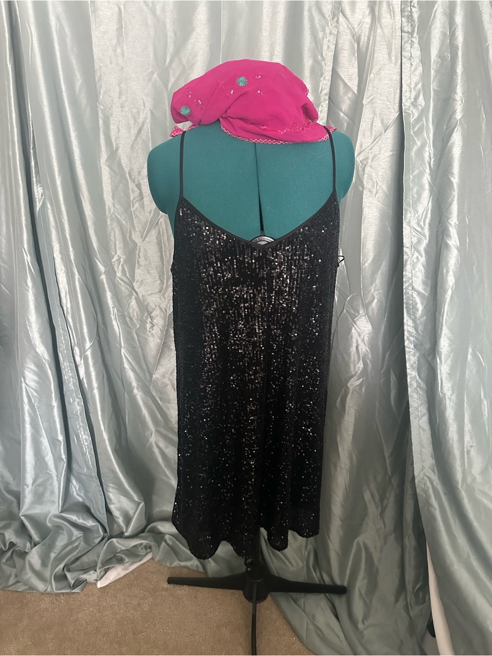 Johnny Was Black Sequin trapeze Slip Dress XL